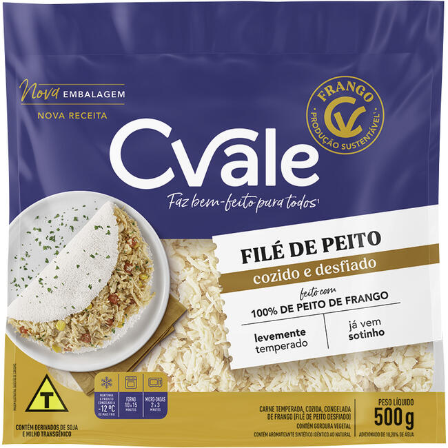 Filé de Peito de Frango Desfiado C.Vale Congelado 500g