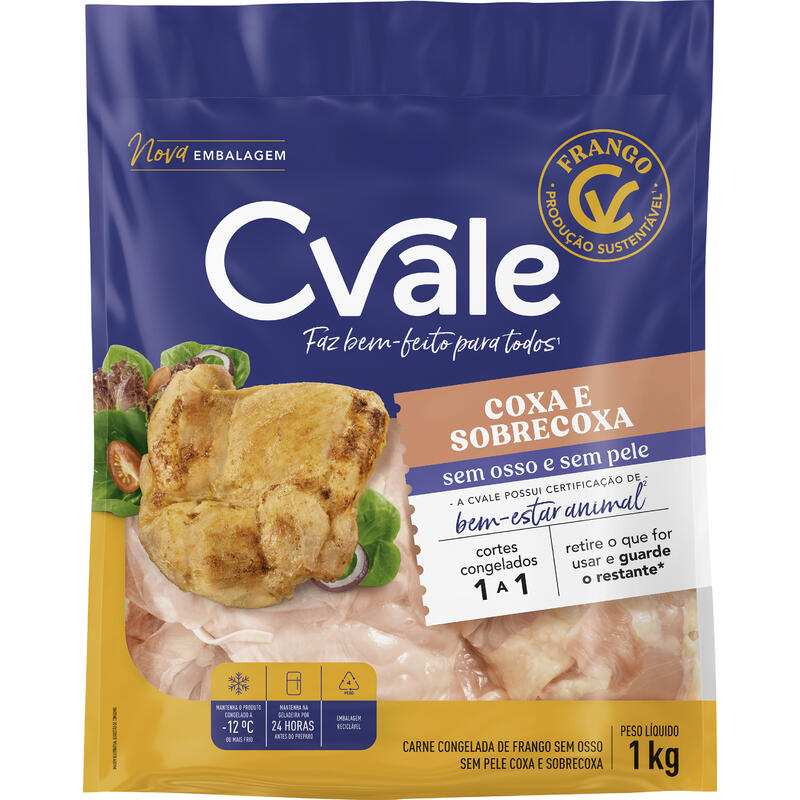 Coxa e Sobrecoxa de Frango C.Vale Cong Sem osso 1kg