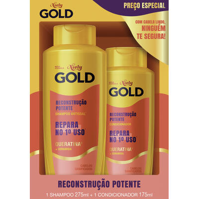 Kit Niely Gold Shampoo + Condicionador Reconstrução Potente