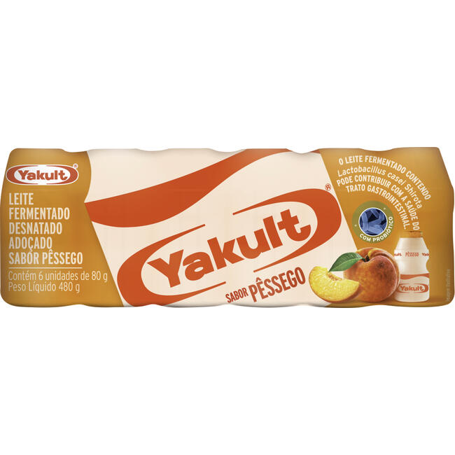 Leite Fermentado Yakult Desnatado Pêssego 6un 80g
