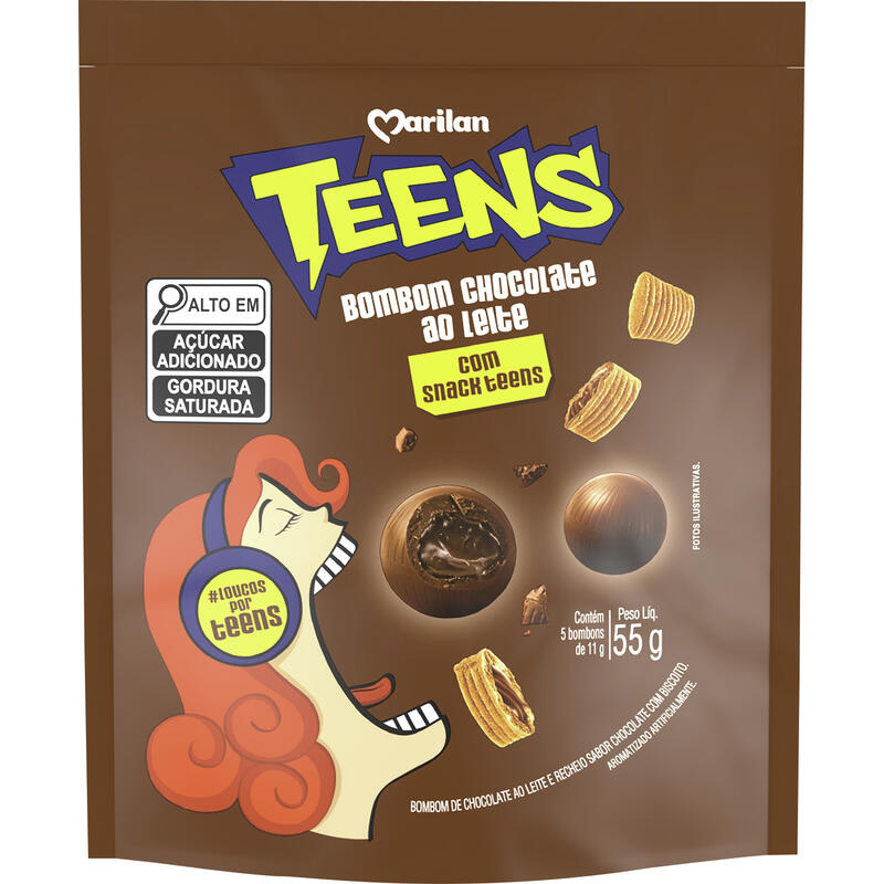 Bombom Marilan com Recheio de Chocolate ao Leite com Snack Teens 55g