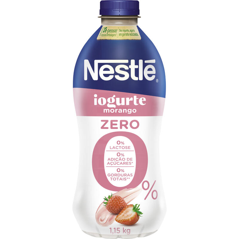 Iogurte Desnatado Morango Zero Lactose Nestlé Garrafa 1,15kg