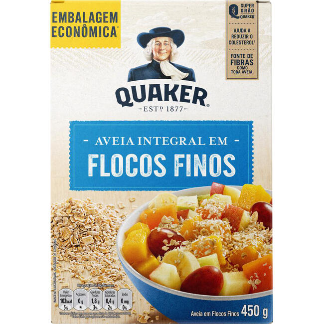 Aveia Em Flocos Finos Quaker Caixa 450G Embalagem Econômica