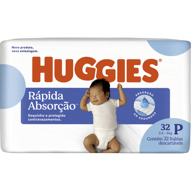 Fralda Descartável Huggies Rápida Absorção P 32 un