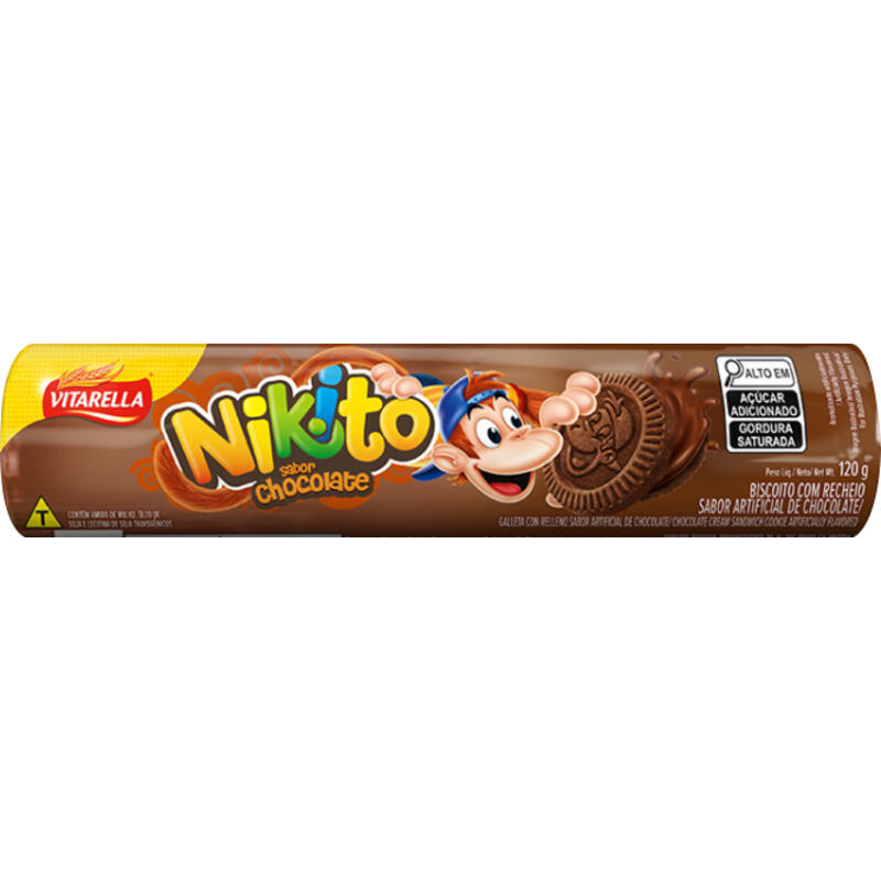 Biscoito Vitarella Nikito Chocolate Recheado Chocolate Pacote 120g