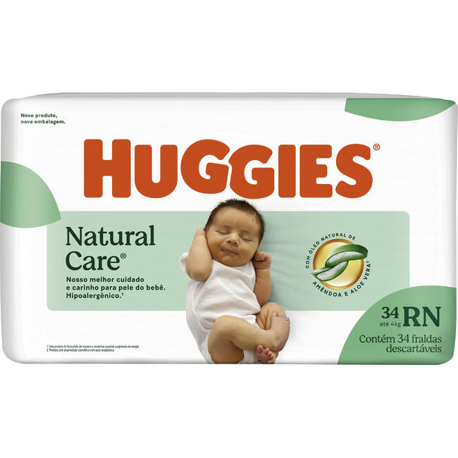 Fralda Descartável Huggies Natural Care Mega RN 34 un