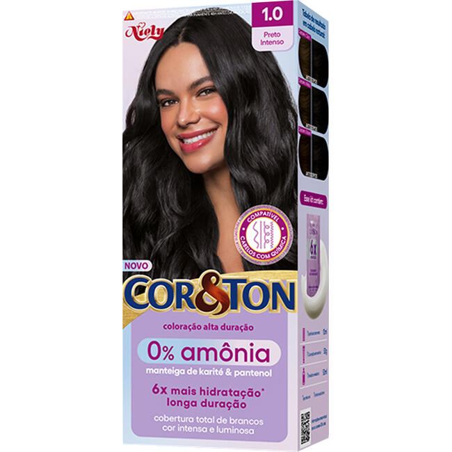 Tintura sem Amônia Cor&Ton 1.0 Preto Intenso 175g