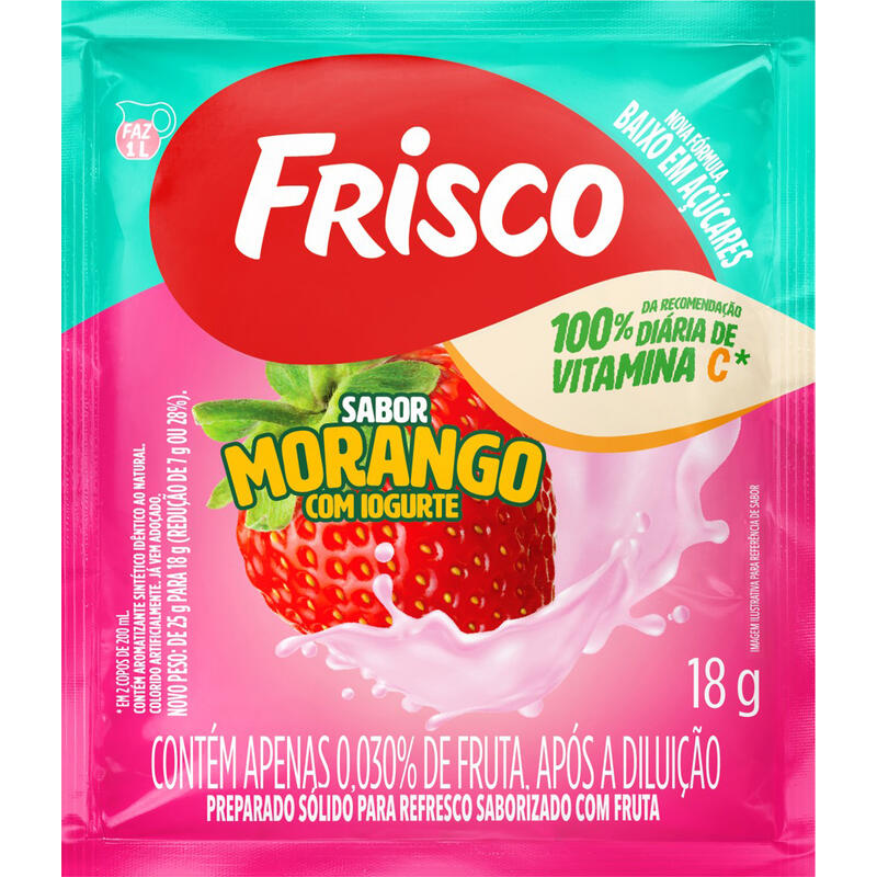 Refresco em Pó Frisco Sabor Morango com Iogurte 18g