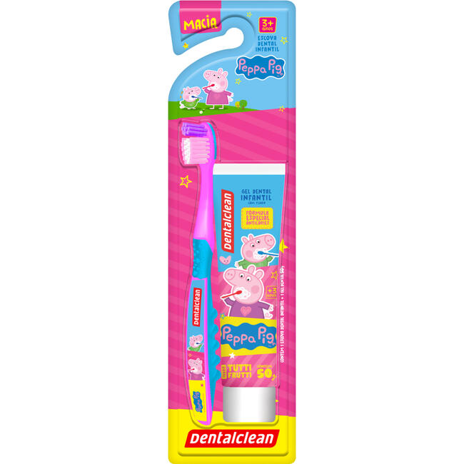 Kit Dentalclean Gel Dental 50g + Escova Macia Peppa Pig