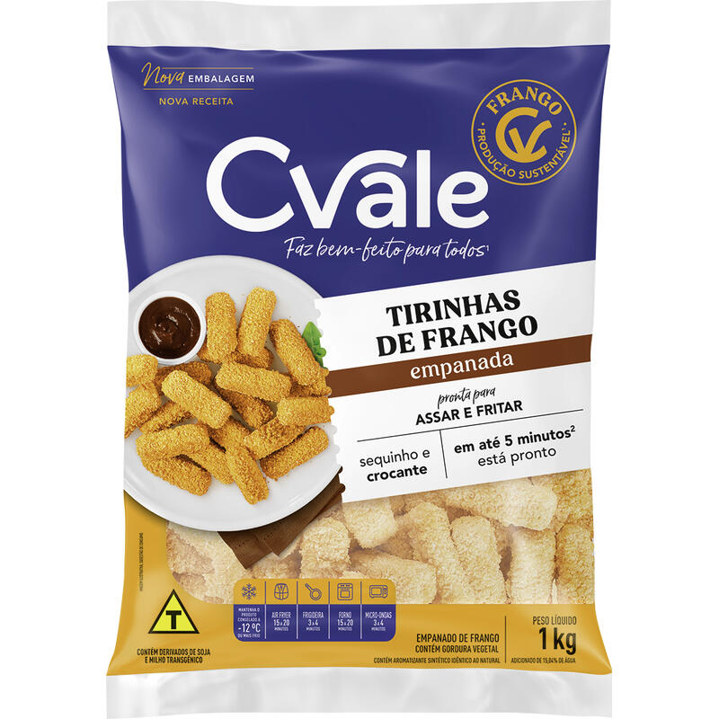 Tirinhas de Frango Empanado C.Vale Congelada 1kg
