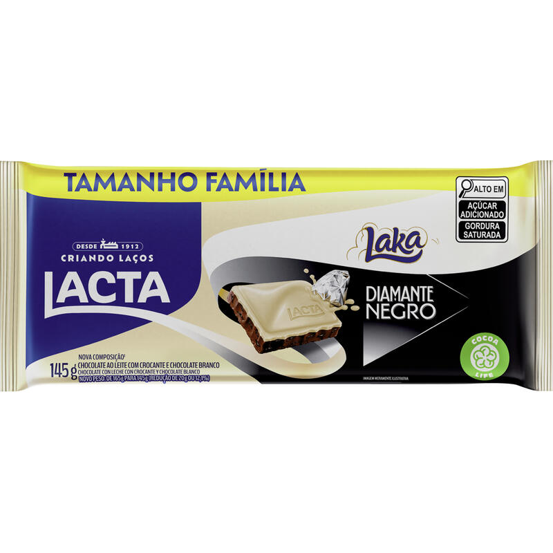 Chocolate Diamante Negro e Laka Bco e ao leite crocante 145g