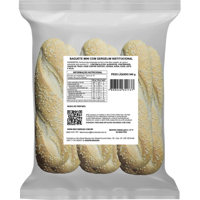 Mini Baguete Brico Congelada Com Gergelim 940g
