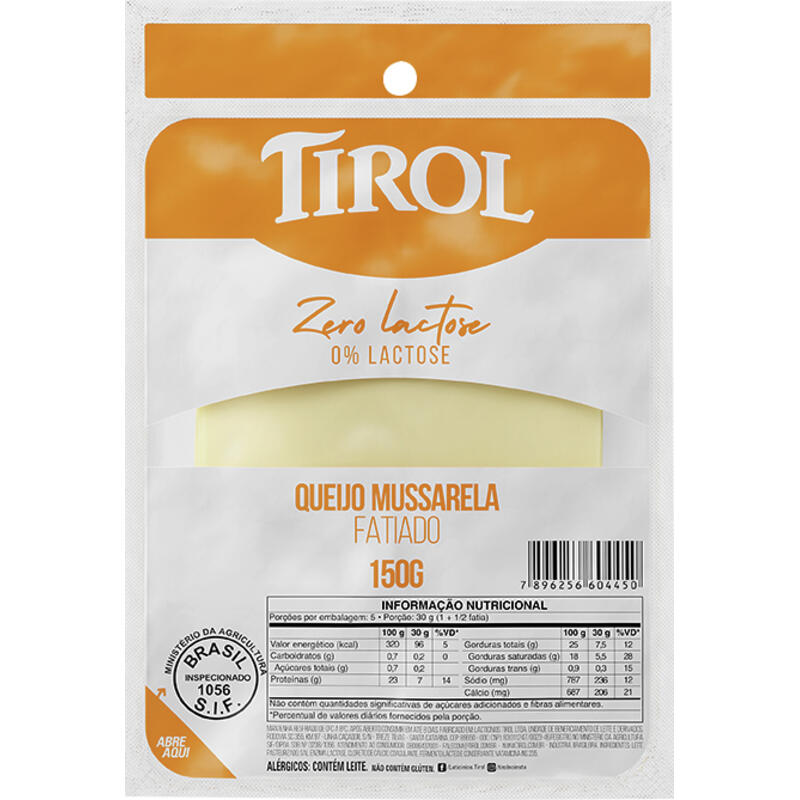Queijo Mussarela Tirol Fatiado Zero Lactose 150g