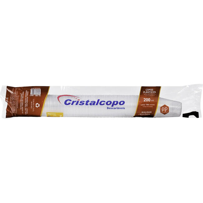 Copo Descartável Cristalcopo ABNT Transparente 200ml PP 100 un