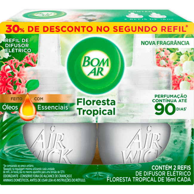 Difusor Bom Ar Floresta Tropical Promo Refil com 2x16ml