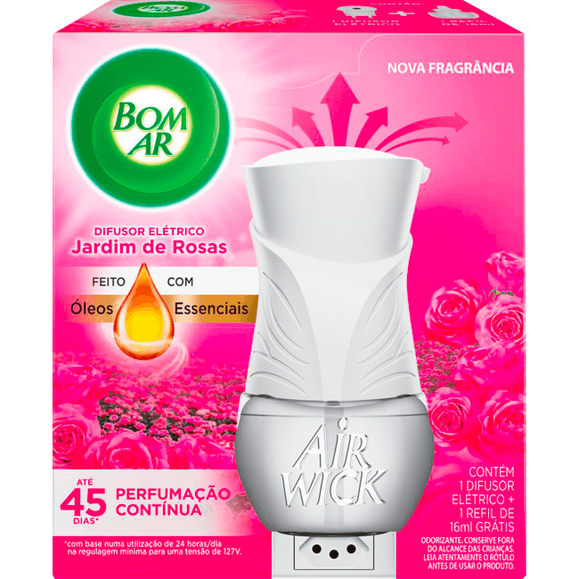 Difusor Bom Ar Jardim de Rosas Aparelho + Refil 16ml