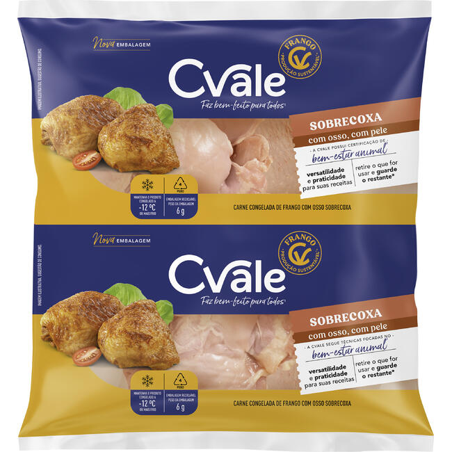 Sobrecoxa de Frango C.Vale Cong Preço por quilo no pacote