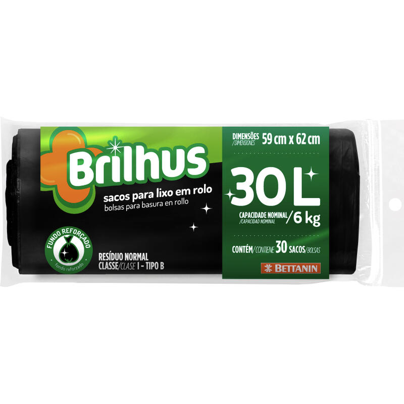 Saco de Lixo Brilhus Preto 30L 30 un