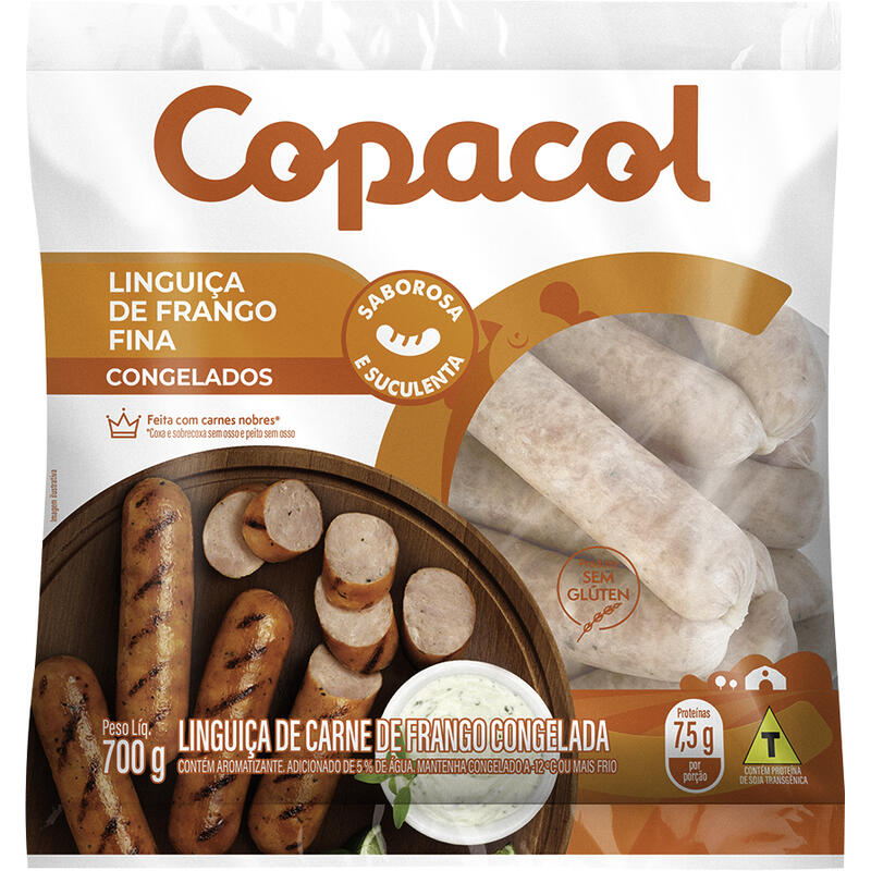 Linguiça de Frango Copacol Fina Congelada Pacote 700g