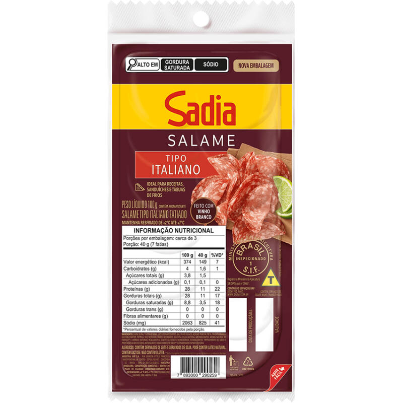 Salame Italiano Sadia Fatiado 100g