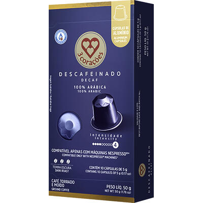 Café em Cápsulas 3 Corações Descafeinado 10x5g