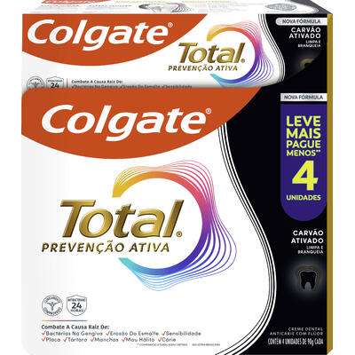 Creme Dental Colgate Total Carvão Ativado 4x90g