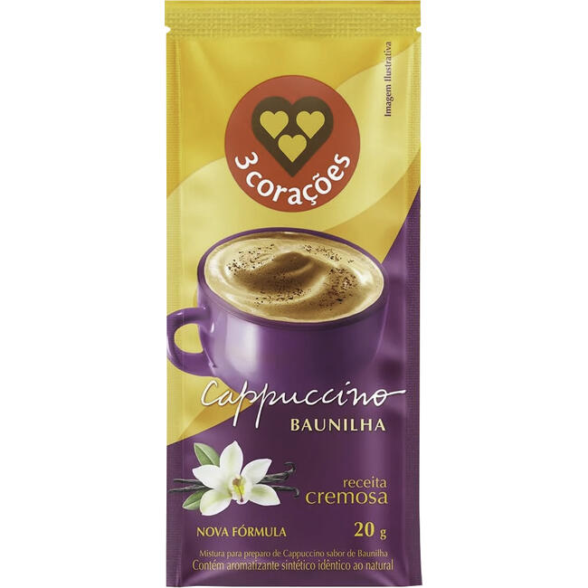 Cappuccino 3 Corações Baunilha Solúvel Sachet 20g