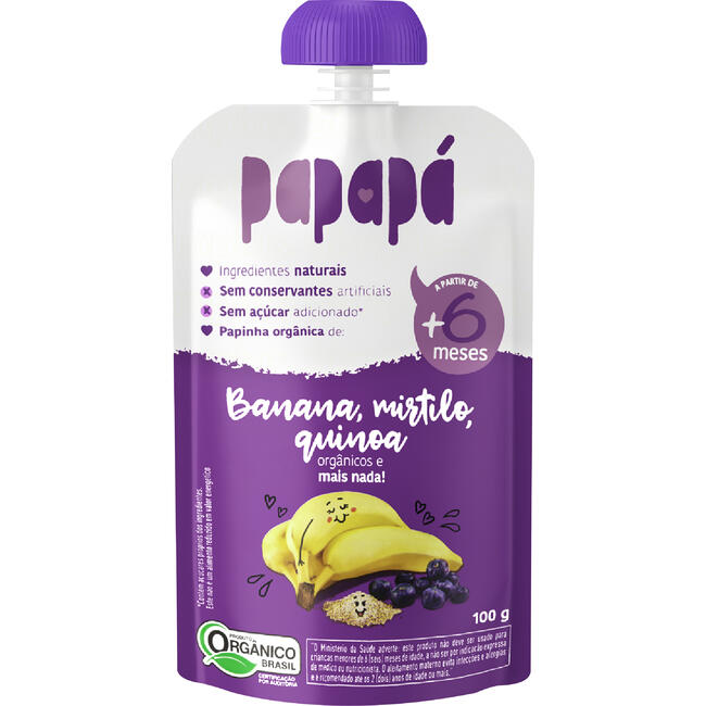 Alimento Papapá Banana, Mirtilo e Quinoa +6 Meses Orgânico Sachet 100g