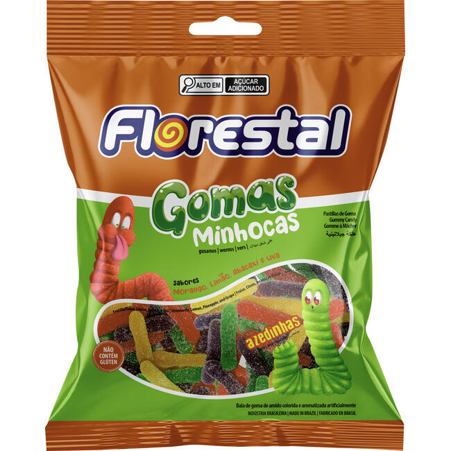Bala de Goma Florestal Minhocas Azedinhas 150g