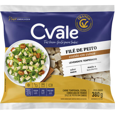 Filé de Peito de Frango C.Vale Cong Cozido em Cubos 380g