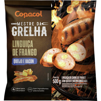 Linguiça de Frango Copacol Cong Com Queijo e Bacon 500g