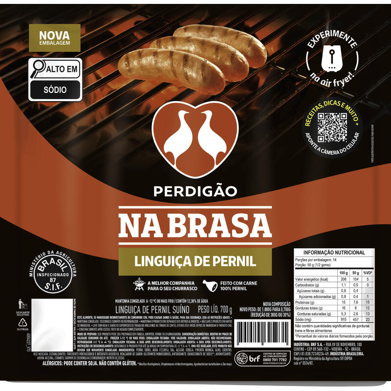 Linguiça de Pernil Suíno Perdigão Nabrasa Pacote 700g