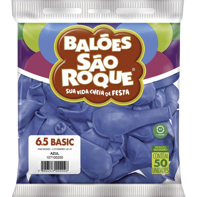 Balão Liso Basic São Roque N°6.5 Azul 50 un