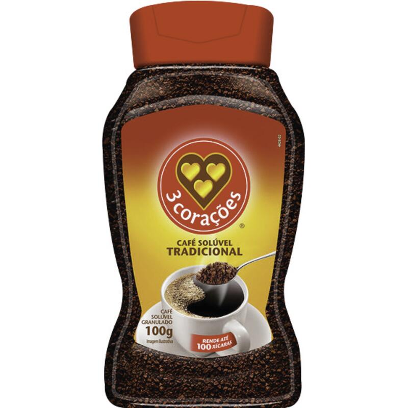 Café 3 Corações Solúvel Tradicional Vidro 100g