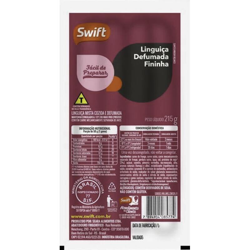 Linguiça Fininha Swift Defumada 215g